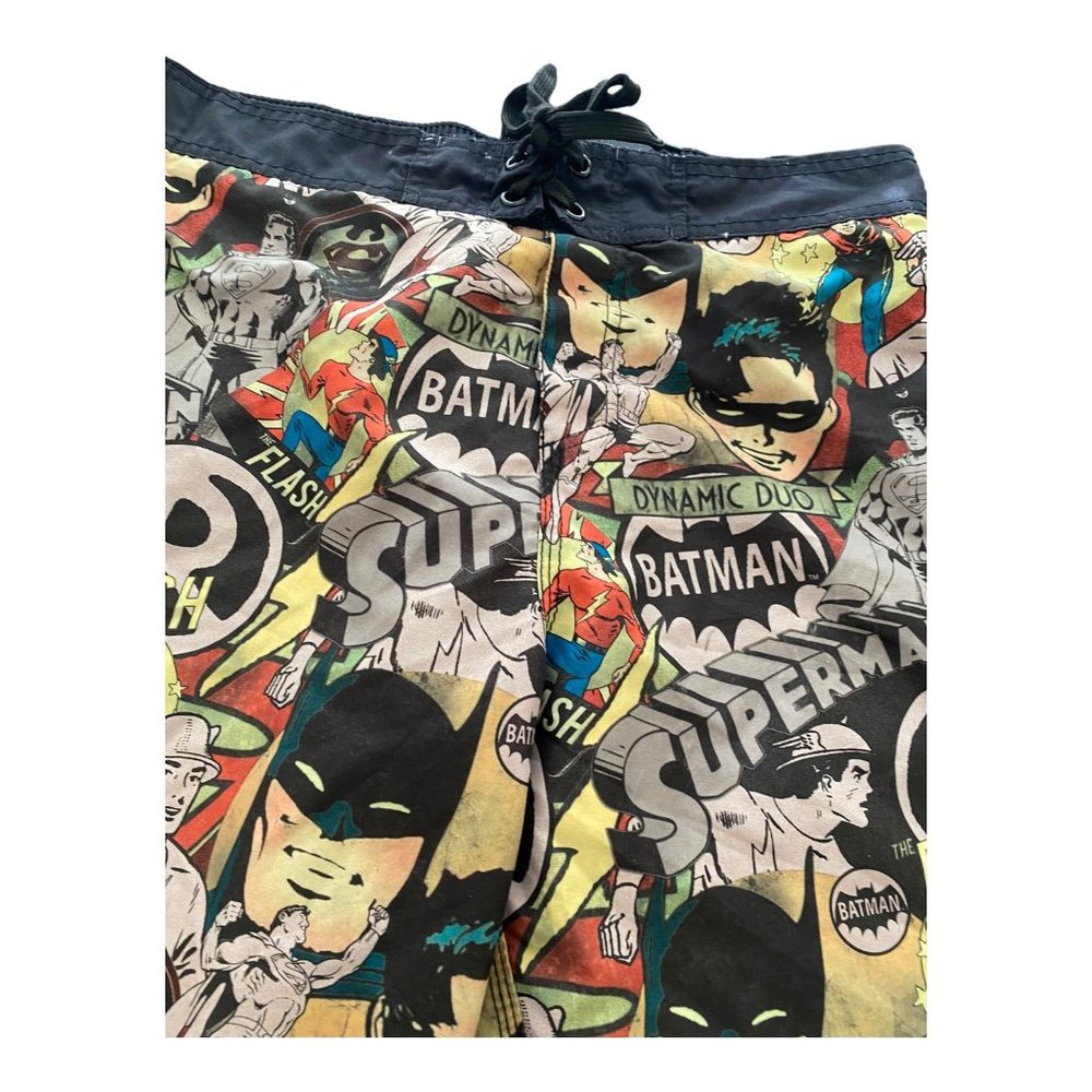 DC Comics Swim Trunks Men Size 32 Black Retro Batman Robin Superman Board Shorts - Picture 10 of 14